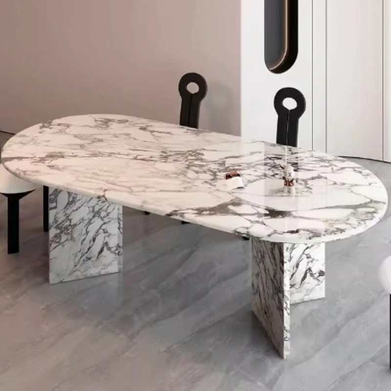 

Natural marble dining table French Internet celebrity cream style light luxury modern simple small apartment rectangular design