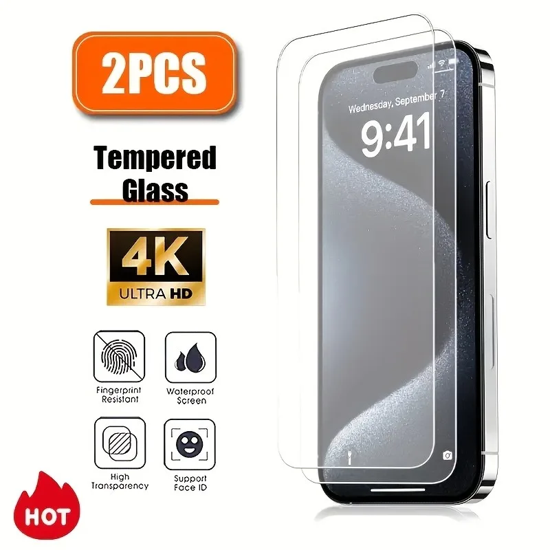 2Packs Tempered Glass Screen Protector for iPhone 11 12 13 Pro Mini 14 15 16 Pro Max Scratch Resistant Shatterproof Glass