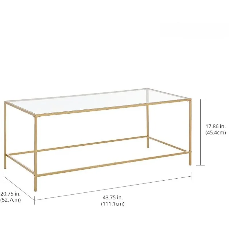 Glass Top Coffee Table - Large Minimalistic Rectangular Geometric Metal Accent Furniture Unit for Living Room,Home Office