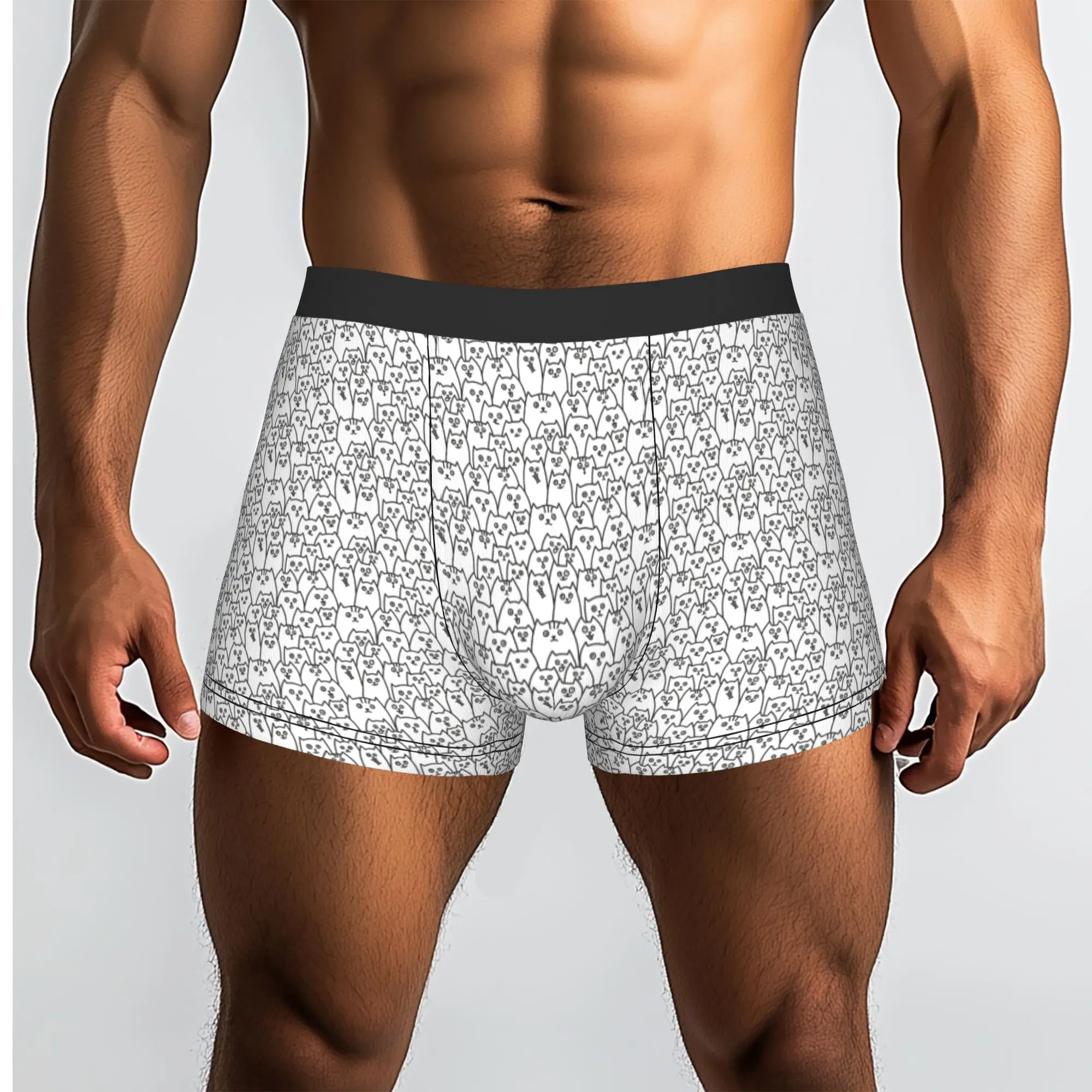 Custom Funny Cute Cats Pattern Underwear Male Printed  Boxer Shorts Panties Briefs Breathable Underpants