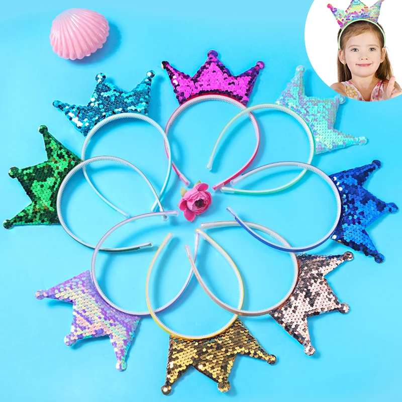 

20pcs/set Princess Reversible Sequins Crown Headbands For Kids Girls Double-Sided Hairband DIY Hair Accessories Daily Party