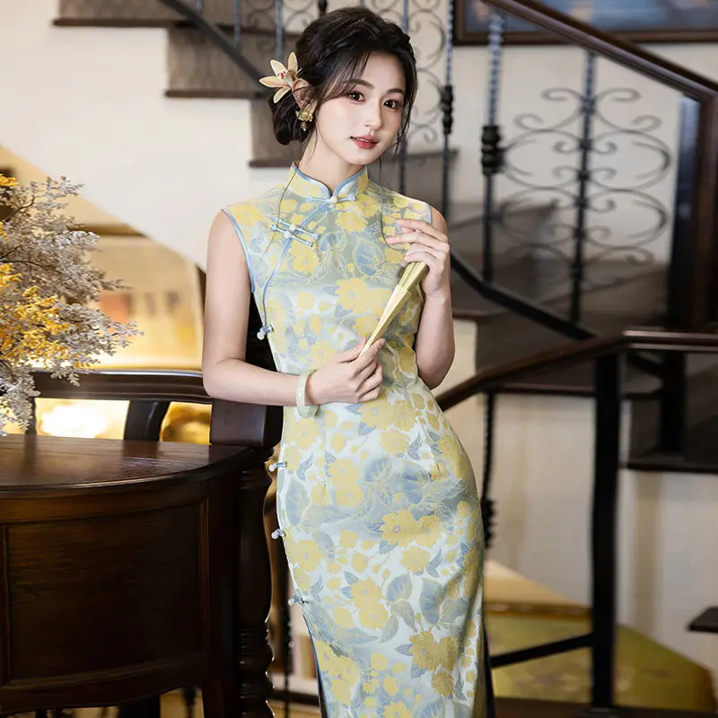 Yellow Sleeveless New Chinese Style Long Cheongsam Improved 2026 New Women's High-end Daily Summer Qipao