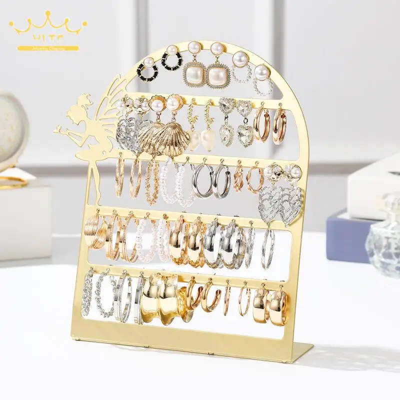 Earnail Storage Rack 56 Hole Metal Earrings Holder Jewelry Counter Display Props Home Desktop Earring Organizer 1Pcs