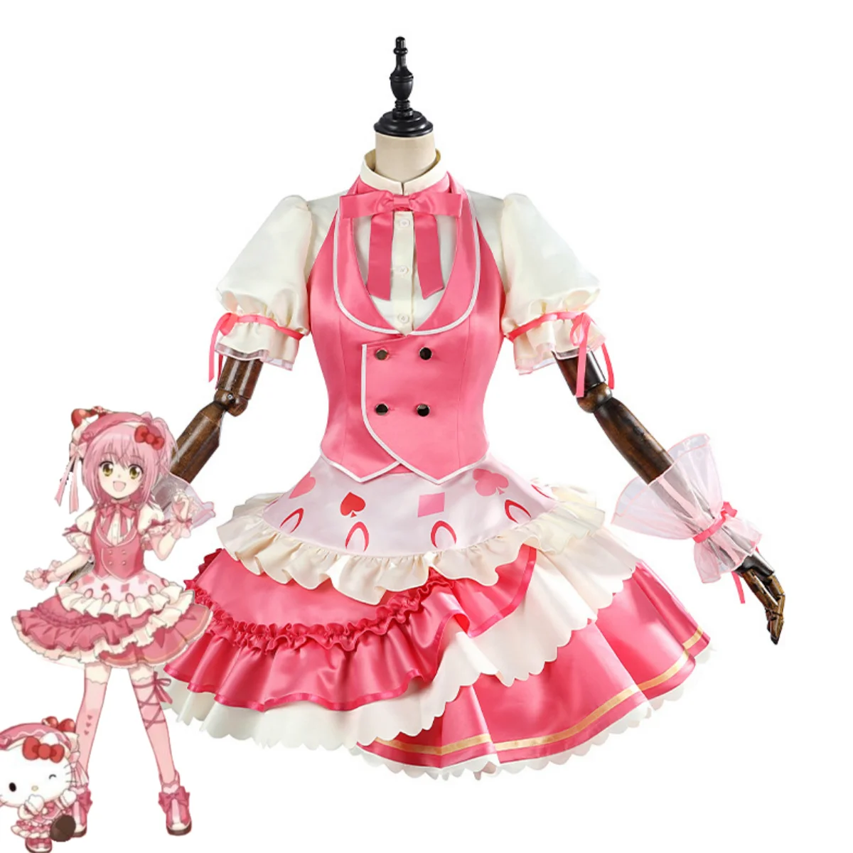 XQAnime Shugo Chara Hinamori Amu Cosplay Costume Pink Princess Dress Lolita Skirt Waistcoat Wig Woman Cute Birthday Party Suit view 2