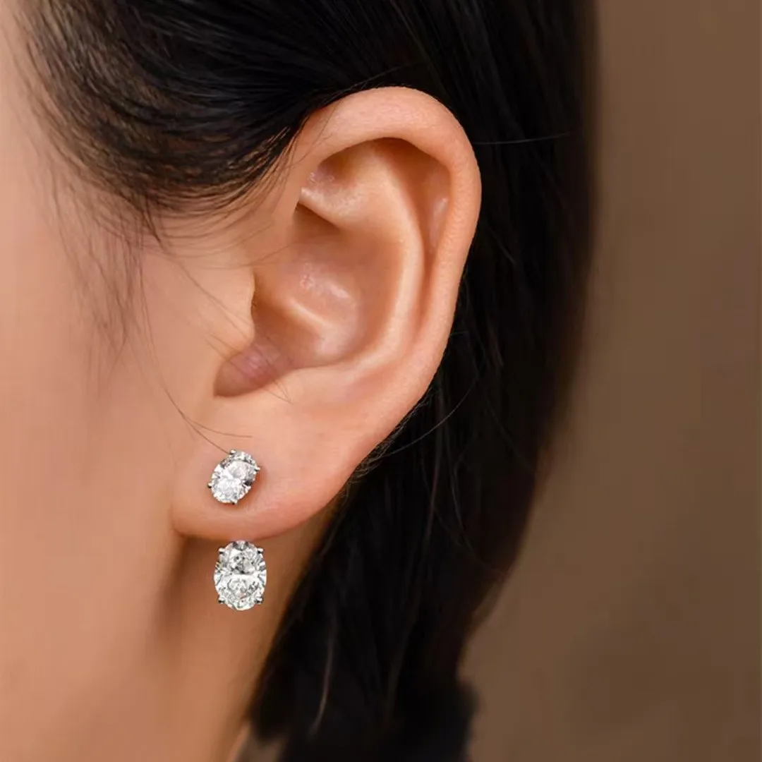 

Rear hanging double oval diamond earrings stud earrings S925 sterling silver ins style advanced sense does not fade design