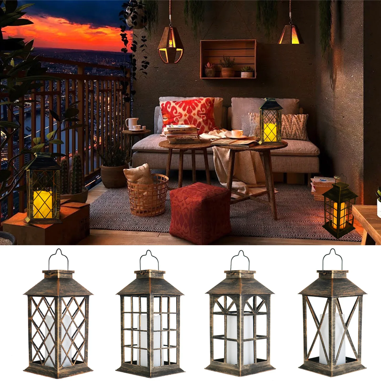 Hot sale Built-in Battery Light Emitting Diode Candle Light Black Plastic Vintage Lantern Corridor Garden Decoration Garden Ligh