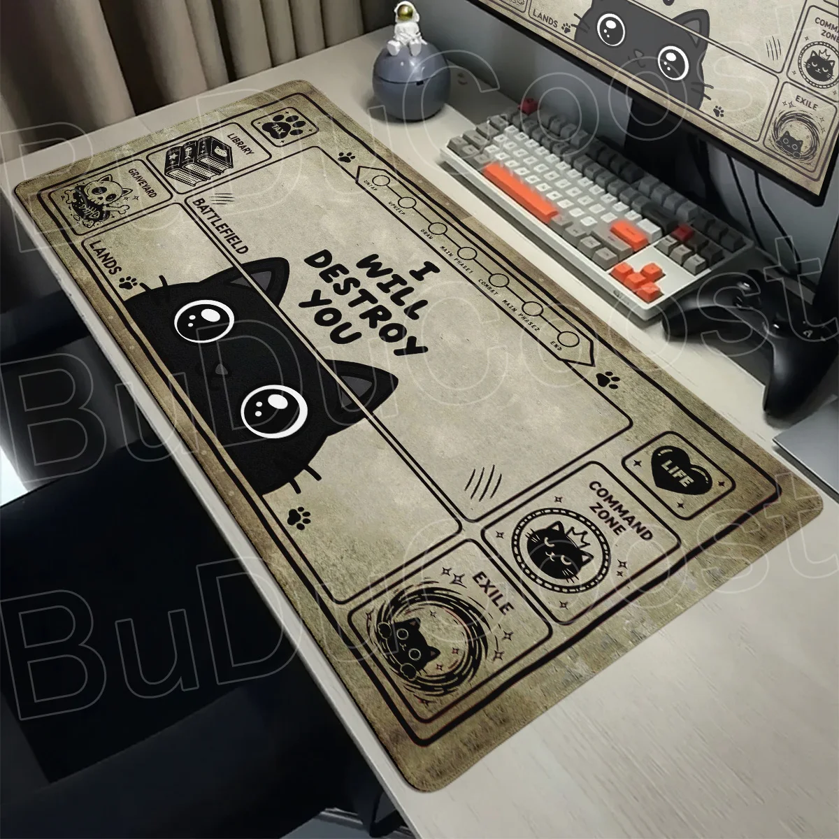 Magic Card Battle Mat Non-slip,With Stitch Edge 400x900mm Laptop Office Extended Mouse Pad Black Cats New Design MTG TCG Playmat