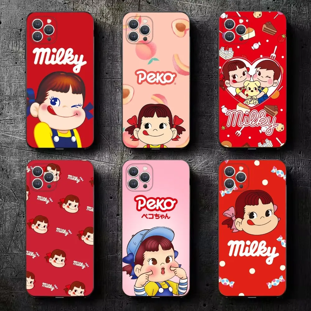 

Fujiya Milky Peko-Chan Phone Case For iPhone 15,14,13,12,11,Plus,Pro Max,XS,X,XR,SE,Mini,8,7 Soft Silicone Black Cover