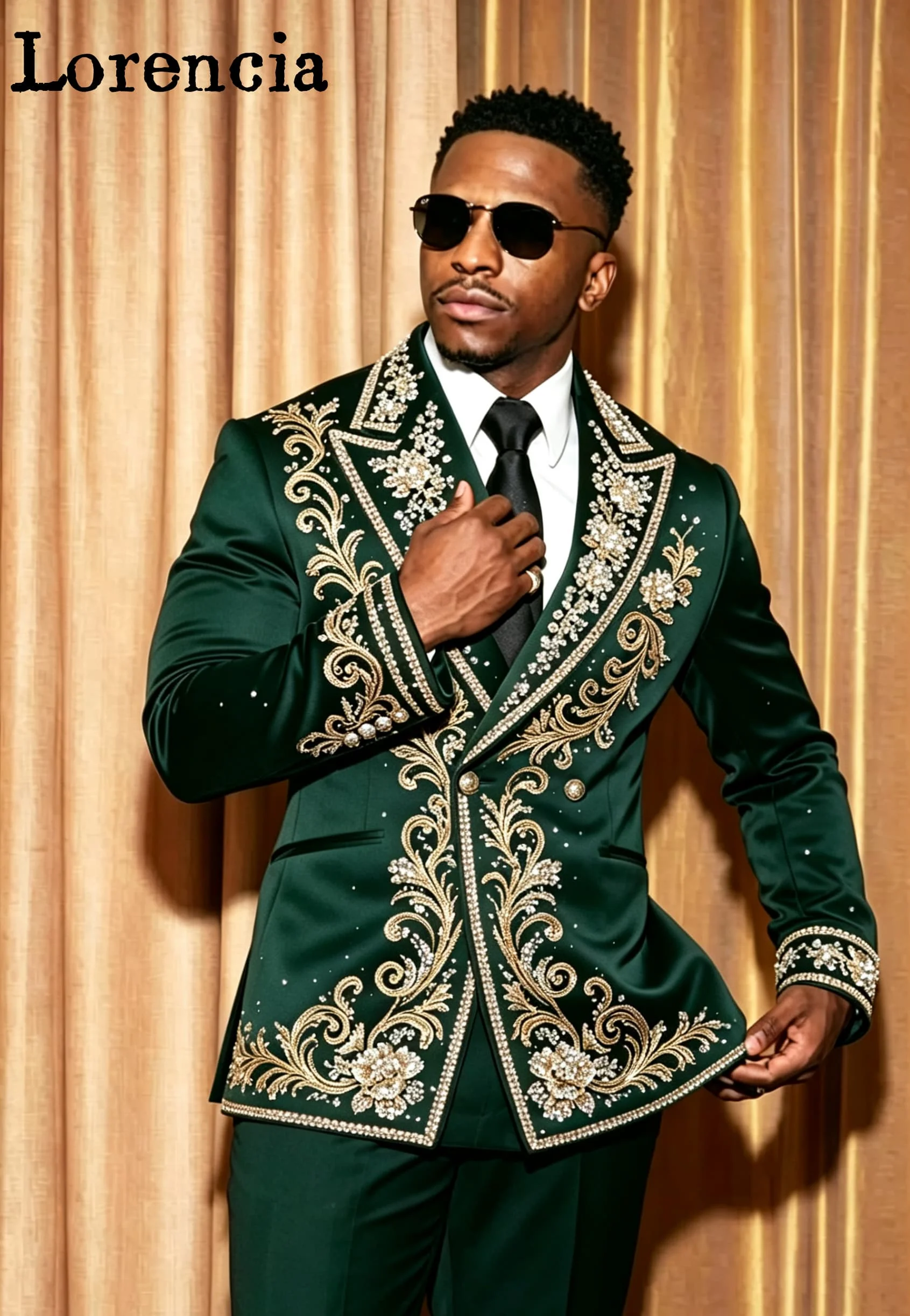 Rhinestone Men Double Breasted 2 Piece Suit Slim Fit Peak Lapel Blazer Pants Set Formal Wedding Groom Prom Tuxedos Customized