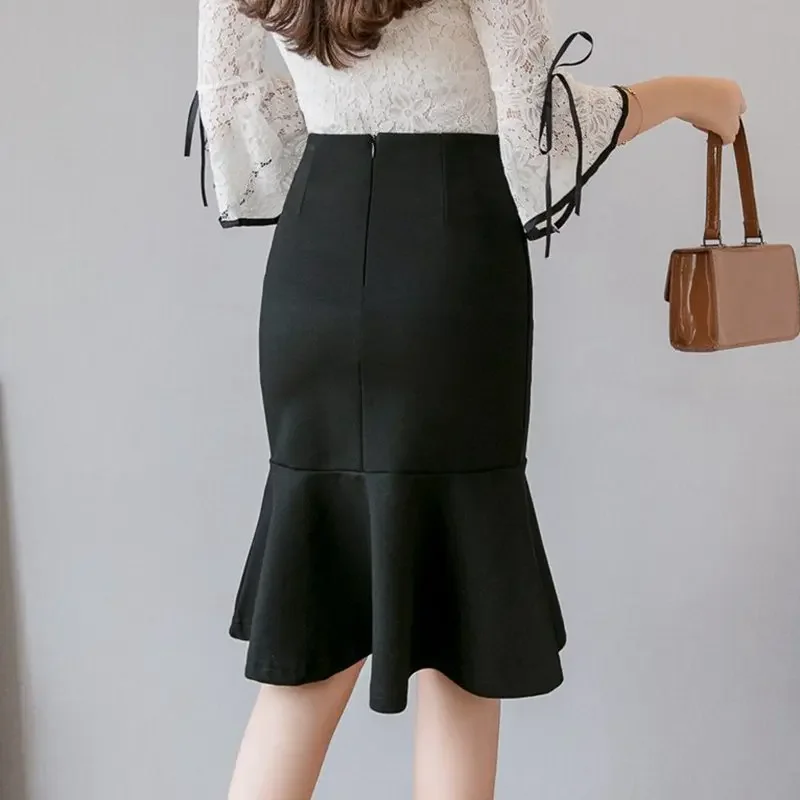 Oversized Fashion Women Skirt 2024 Sexy High Waist Skirts Ruffle Bodycon Korean Style Office Lady Midi Pencil Skirt Jupe Femme