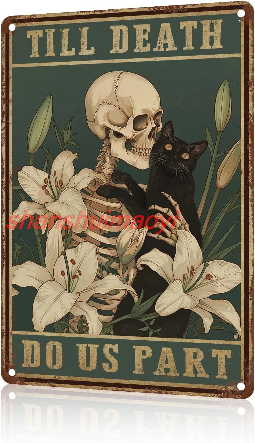 Skeleton Halloween Vintage Retro Tin Sign Plaques Wall Decor Home Sign Till Death Do Us Part Metal Poster Black Cat Lovers SHUI