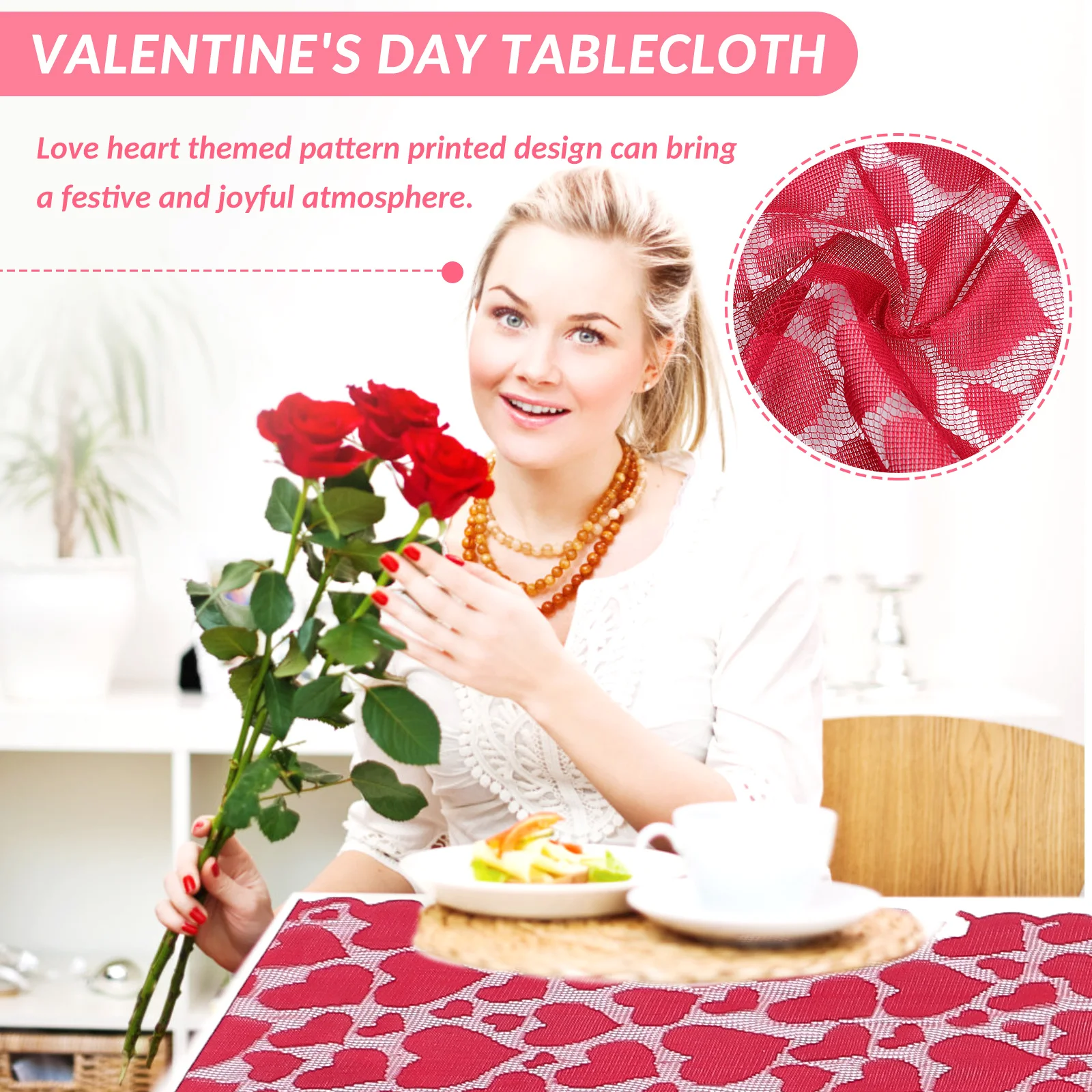 

Heart Table Runner Love Heart Pattern Printed Decorative Table Cover For Valentine'S Day Festival Home Party Dinner Stain