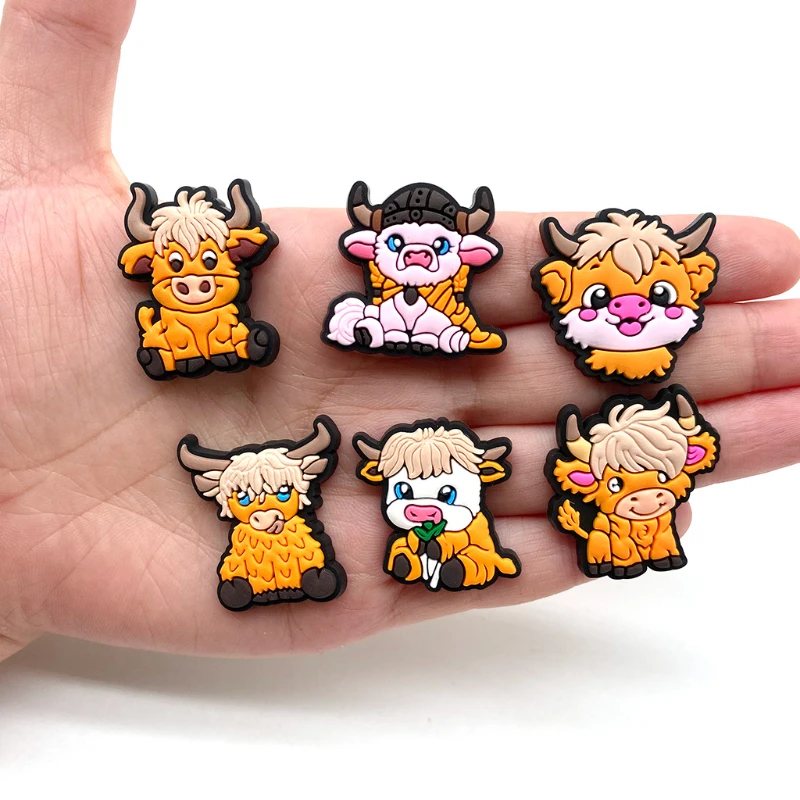 New Funny Highland Cow series Shoe Charms Cute Animal PVC Accessories for Boots & Sandals Perfect Holiday Gift