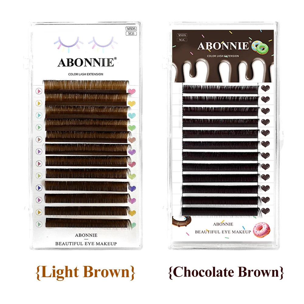 Abonnie Chocolate Brown Lashes Premium Volume Lashes Colored Eyelashes Extensions Fluffy Individual Cilios