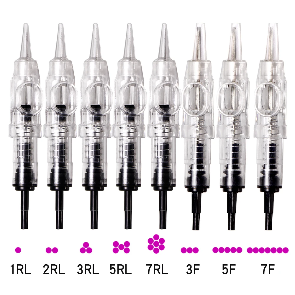 10/20/50/100 قطعة المتاح خرطوشة الوشم المعقمة الإبر آلة الوشم الشفاه 1RL/2RL/3RL/5RL/7RL/3FP لقلم تجميل دائم