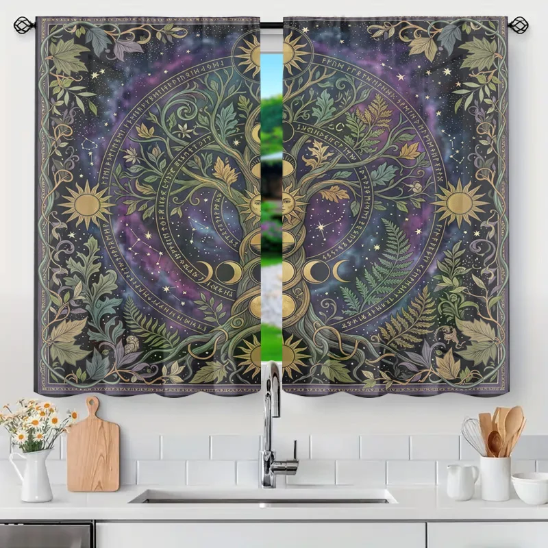 Bohemian Celestial Zodiac Starry Night Curtain Window Treatment Space Astrology Cosmic Decor Panel for Kitchen Bathroom