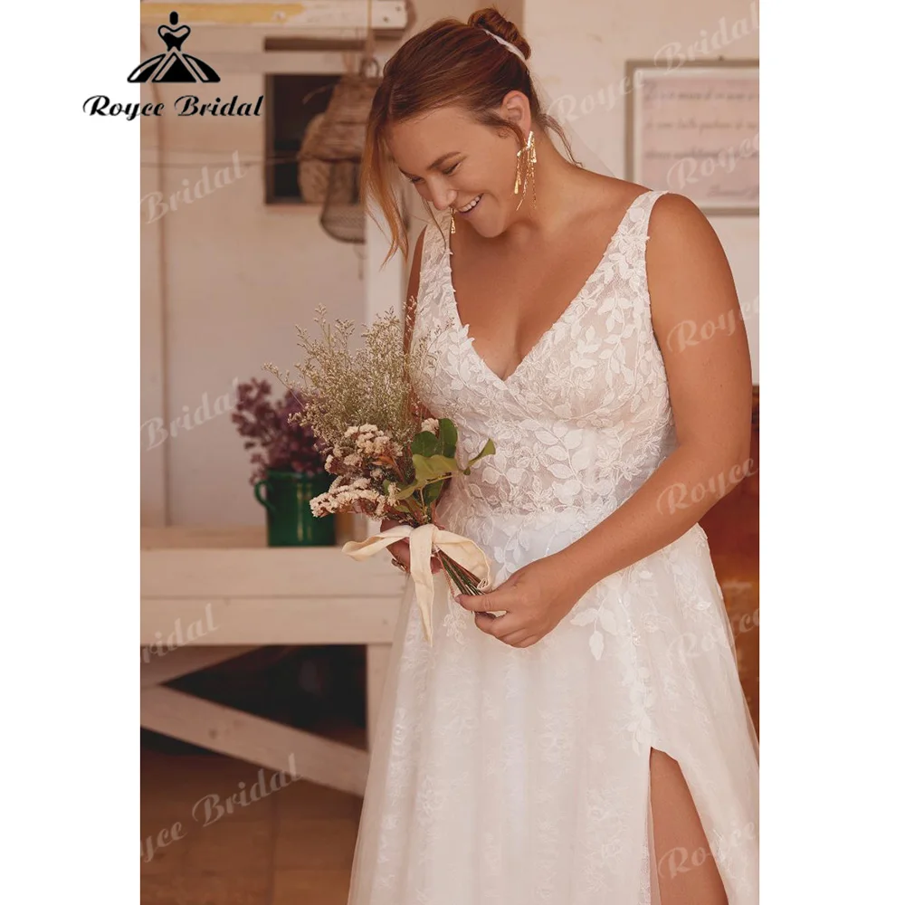Plunging V Neck Tulle A Line Wedding Dress Deep V Low Back Front High Slit Soft Tulle Court Train  Bridal Gown Customized