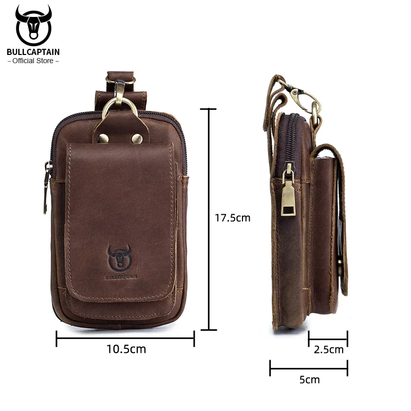 Bullcaptain moda qualidade de couro pequeno verão bolsa gancho design cintura pacote saco cigarro caso 6 "telefone bolsa cinto saco