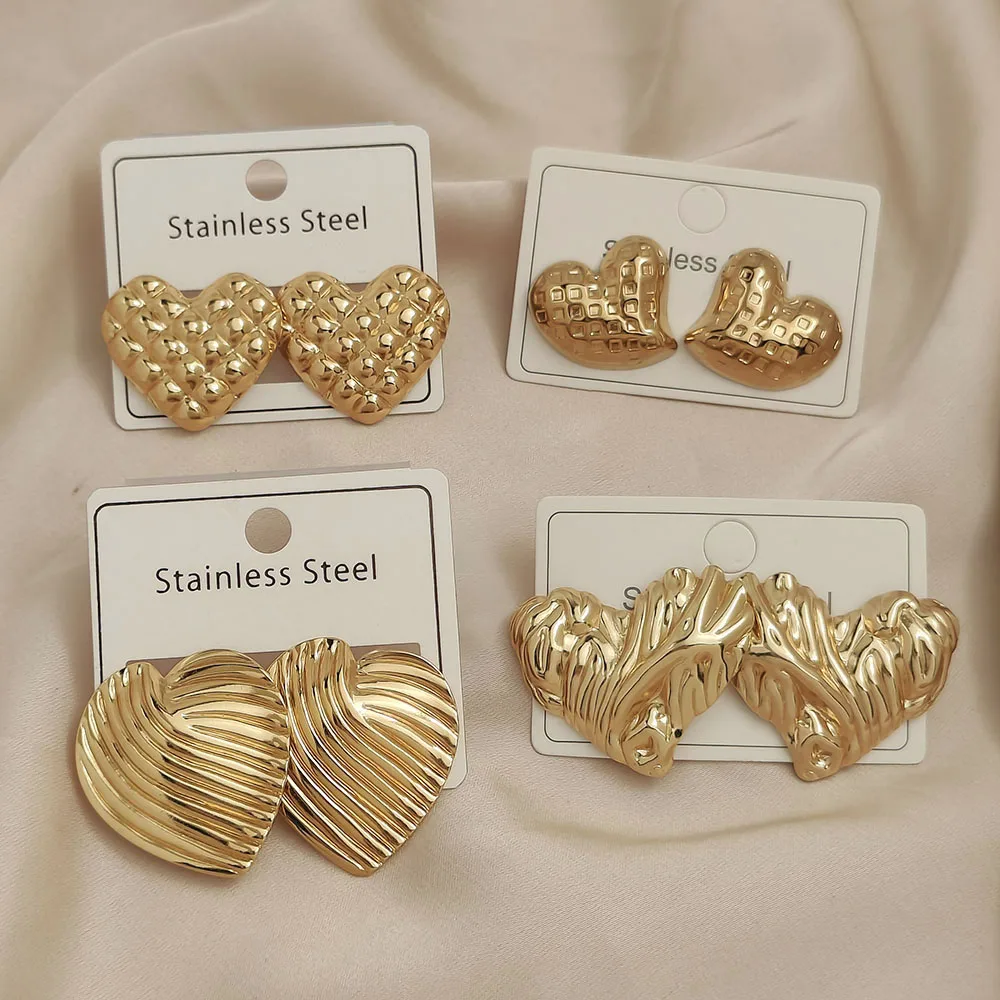 أقراط نسائية عصرية من الفولاذ المقاوم للصدأ مطبوعة على شكل حب، أقراط معدنية ثقيلة مقاومة للماء وغير قابلة للتلاشي، هدايا حفلات الزفاف #1