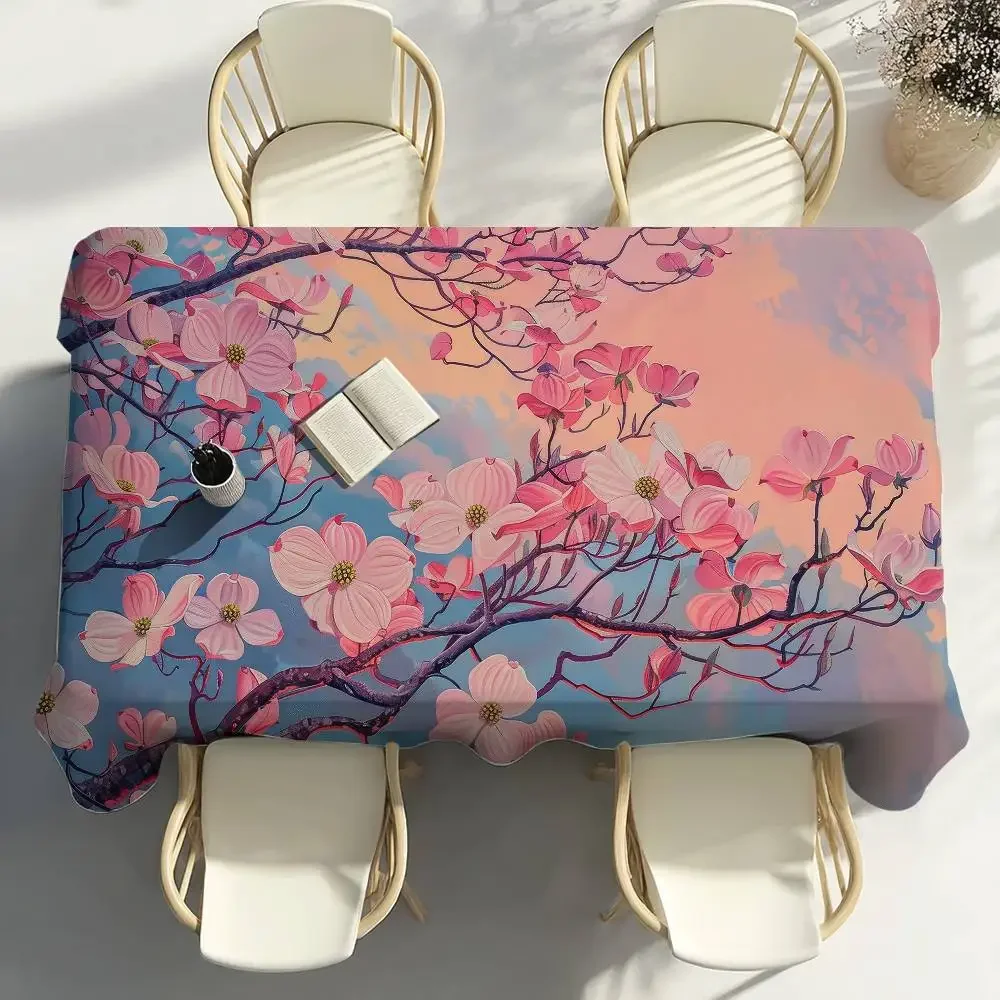 Japanische Kirschblüten-Tischdecke, Party-Dekoration, Esszimmer, Zuhause, Küche, Terrasse, wasserdichte, schmutzabweisende Tischdecke