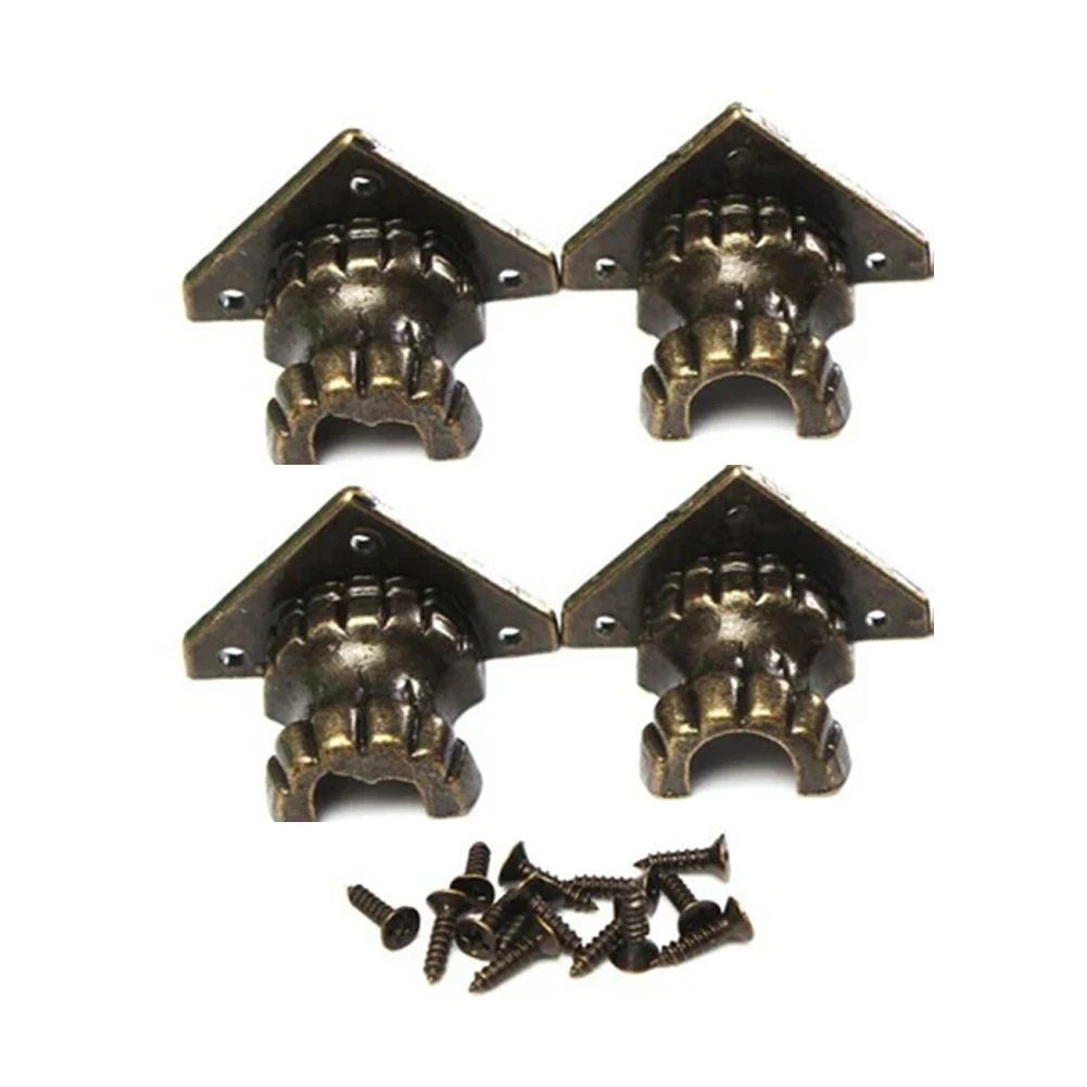 4PCS Antique Wooden Box Four-Sided Foot Support Cabinet Alloy Corner Protector Home Improvement Furniture Hardware