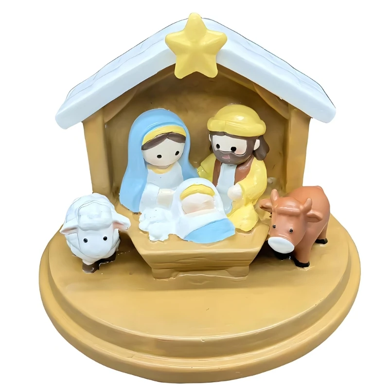 Weihnachten Krippe Szene Dekore Religiöse Heilige Familie Harz Krippe Szene Figur Für Ferienhäuser Display Ornament B03E – Detail 1