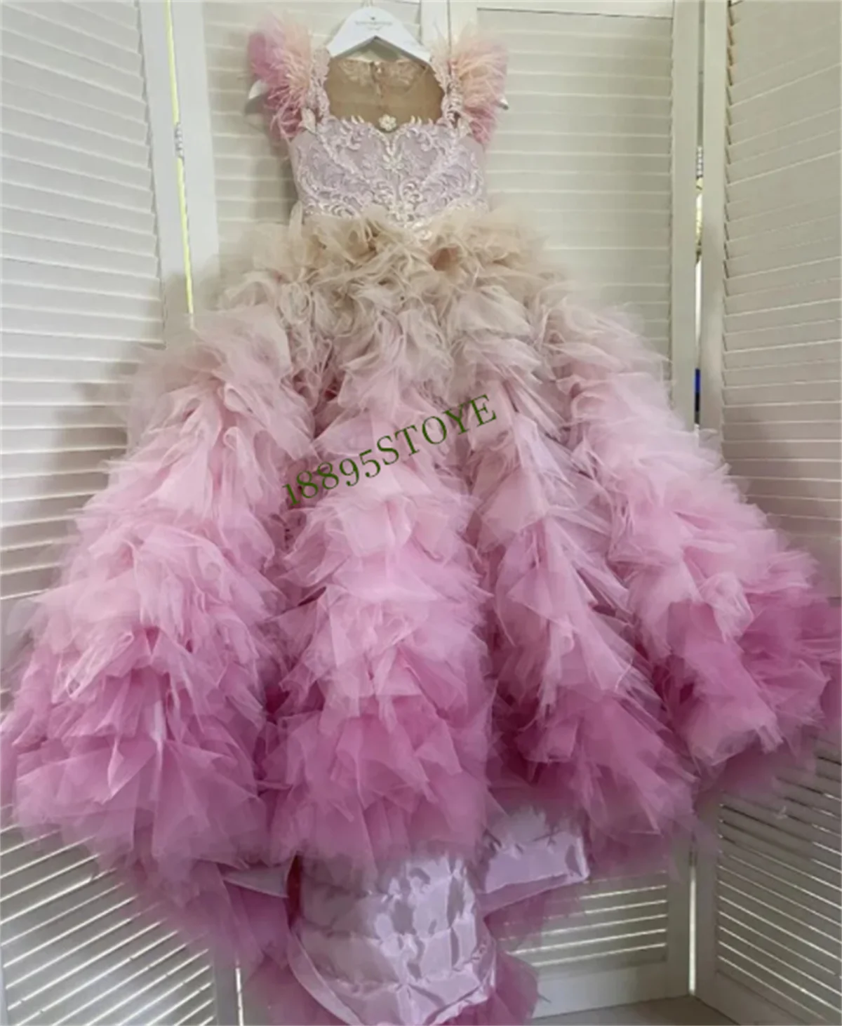 Luxury Gradient ดอกไม้สาวชุดลูกปัด Ruffles อัญมณีคอสาวชุดเด็กเล็ก First Communion Dress