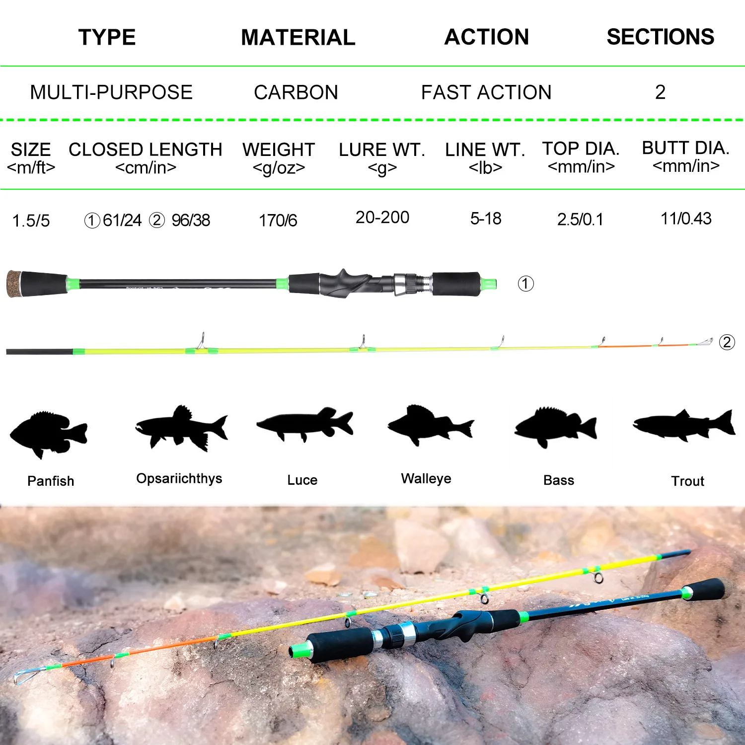 Sougayilang-صنارة صيد للصب والغزل, طرف التيتانيوم القوي, ذيل مطاطي, قارب الأخطبوط قضيب, 1.5 متر