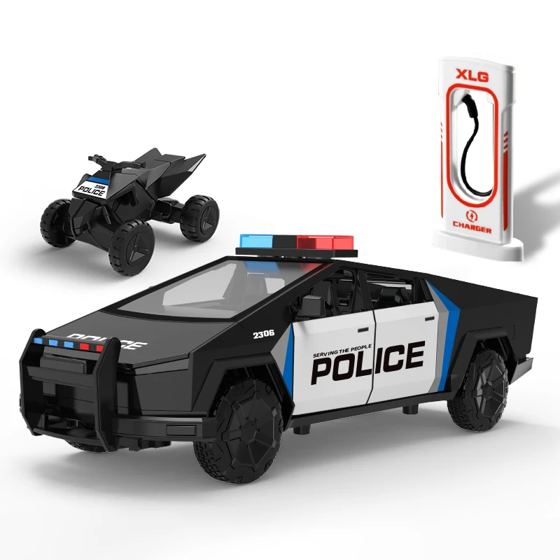 1:24 نموذج الشرطة Y نموذج 3 Cybertruck نموذج X نموذج S رودستر دييكاست سبيكة معدنية نموذج سيارة ضوء الصوت التراجع دورية الأولاد