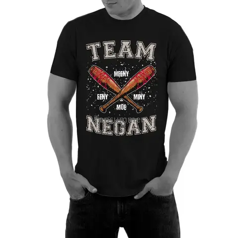 2019 novas camisas masculinas equipe negan eeny meeny miny moe andando morto lucille camiseta zumbi rick grimes marca