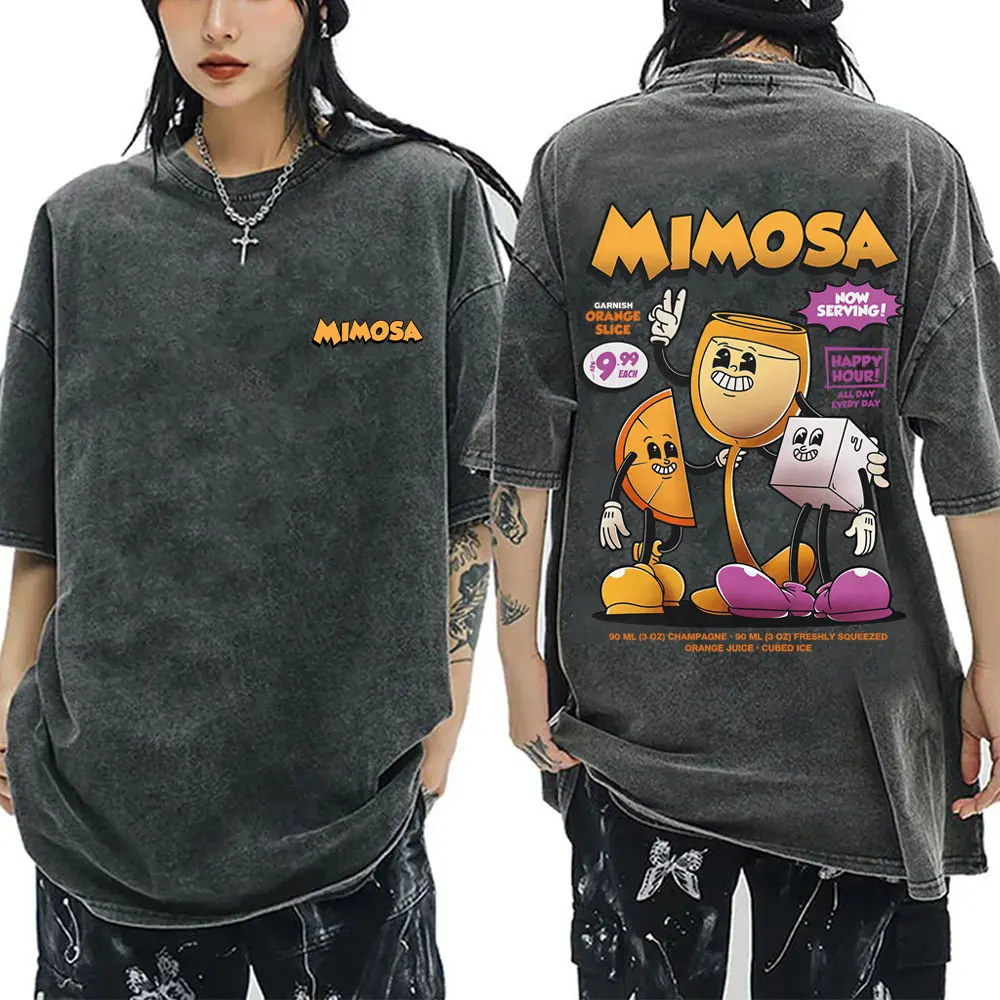 

Mimosa Cocktail Funny Meme Washed T-shirt Men Women Cartoon Harajuku Streetwear Unisex Fashion Oversized Short Sleeve T Shirts