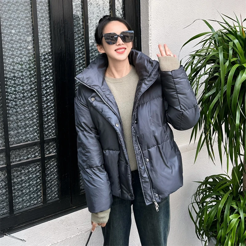 

Casual Acetate Blend White Goose down Puffer Jaet Loose Fit Warmth Bread Sle Zipper Closure ort Length Commute Wind