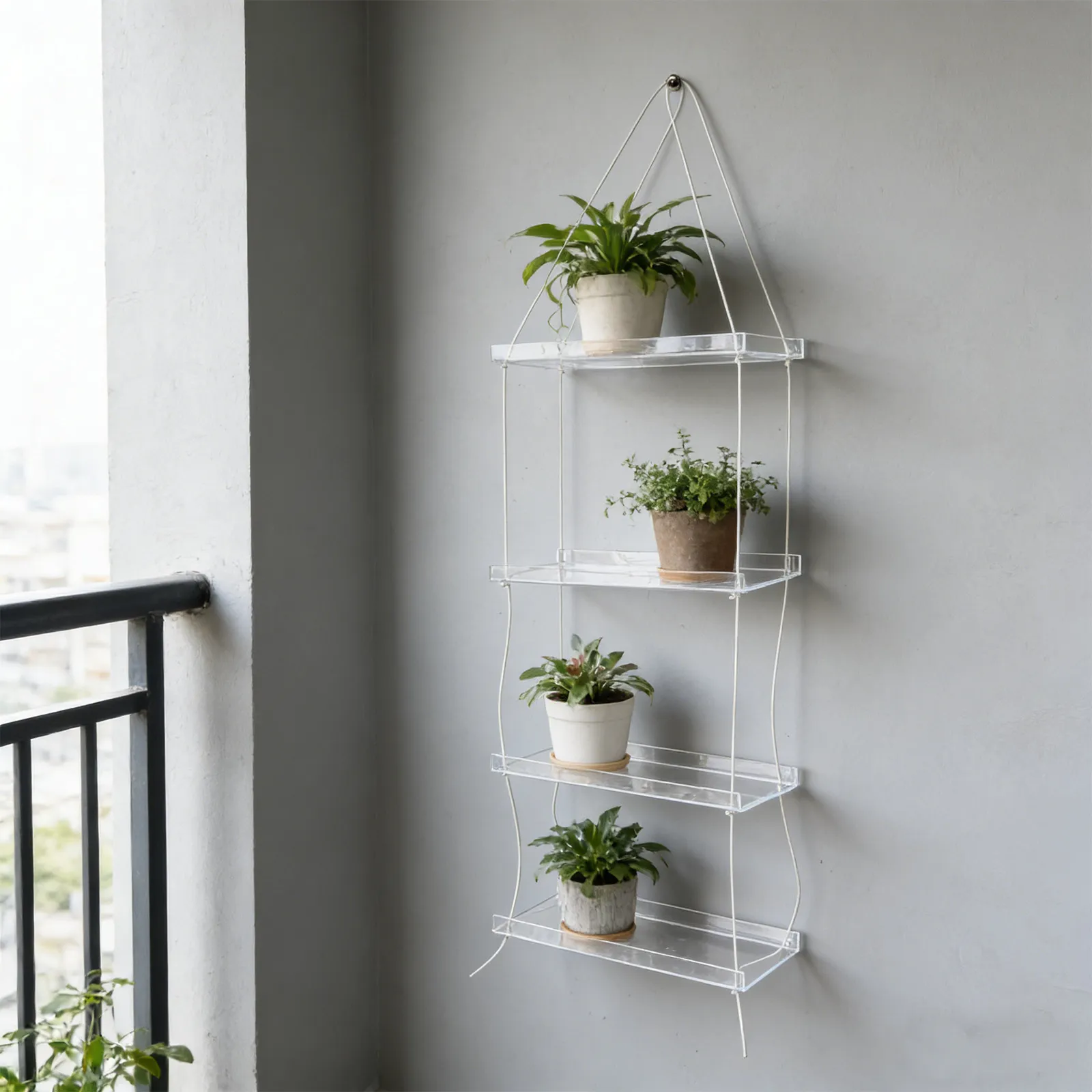 4 Tiered Hanging Acrylic Window Plant Shelf Clear Modern Hanging Plant Stand Indoor Window Sill Planter Holder Vertical Space