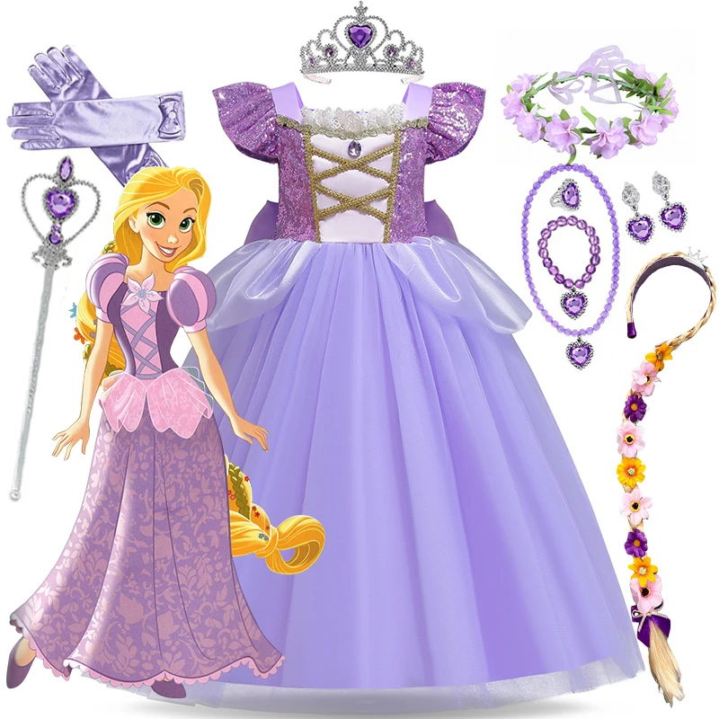 Ragazza Disney Rapunzel Abito Bambini Tangled Travestimento Bambini Carnevale Principessa Costume Festa di Compleanno Abito Abiti Abiti Abiti
