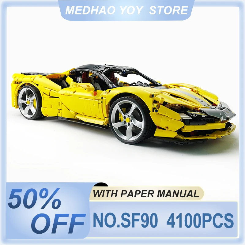 Luxo moc técnico amarelo sf90 velocidade carro esportivo modelo de veículo personalizado bloco de construção tijolos diy brinquedos montagem presente aniversário criança