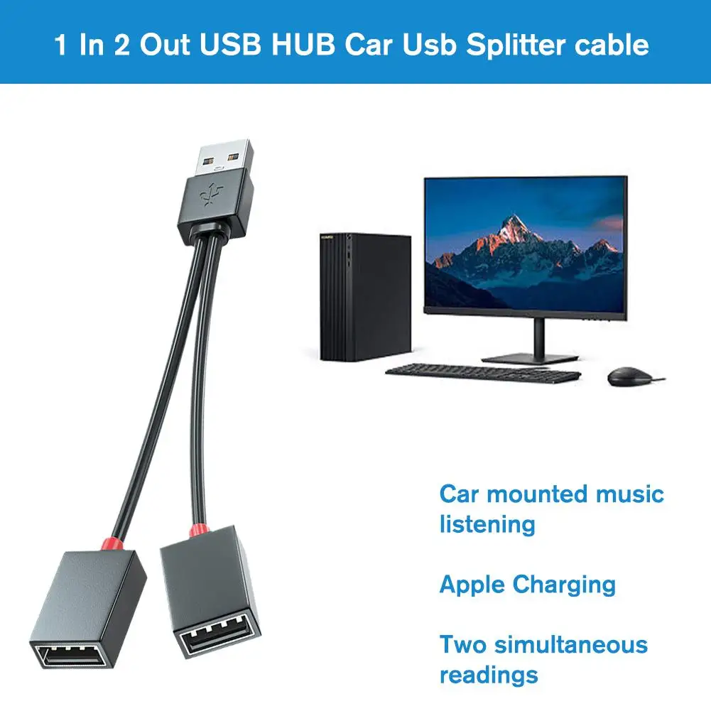 1 In 2 Out USB HUB Car Usb Splitter USB 2.0 Cable Multifunction Adapter Cord Charging Cable For Iphone Android Smart Phone N0S5