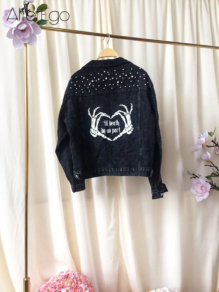 Black Nenim Jackets Til Death Do Us Party Hands of Love Jean Coats for Wifey with Pearls Bridal Shower Halloween Wedding Jackets