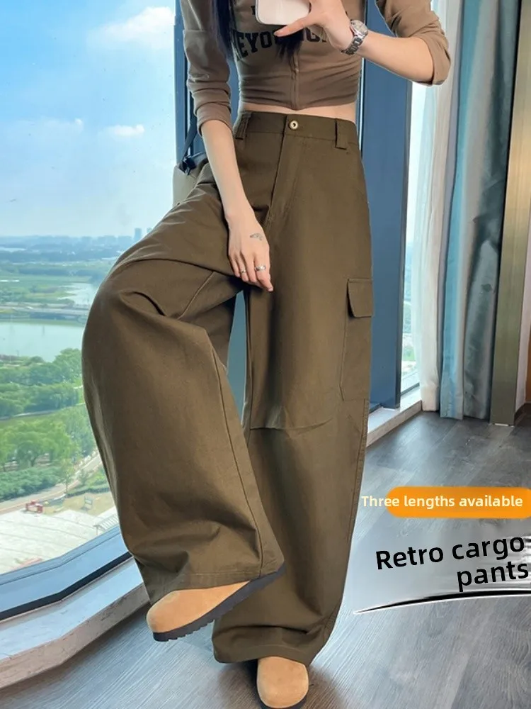 ay Pantaloni da lavoro retrò a gamba larga da donna a vita alta dimagranti pantaloni sportivi con coltello di piccole dimensioni primavera autunno nuovo arrivo