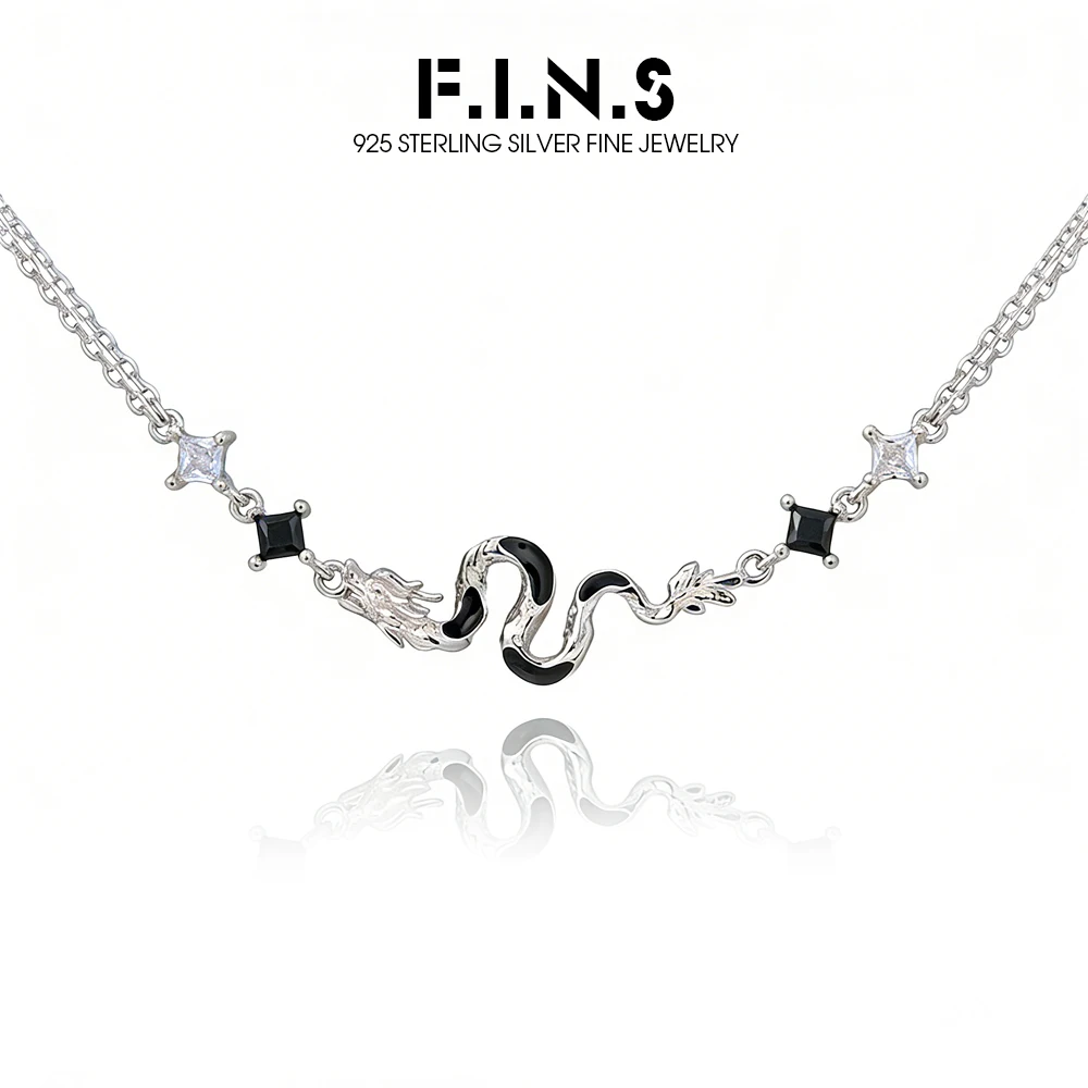 

F.I.N.S Original Minimalist S925 Sterling Silver Dragon Pendant Necklace For Women Double Chains Punk Clavicle Fine Jewelry