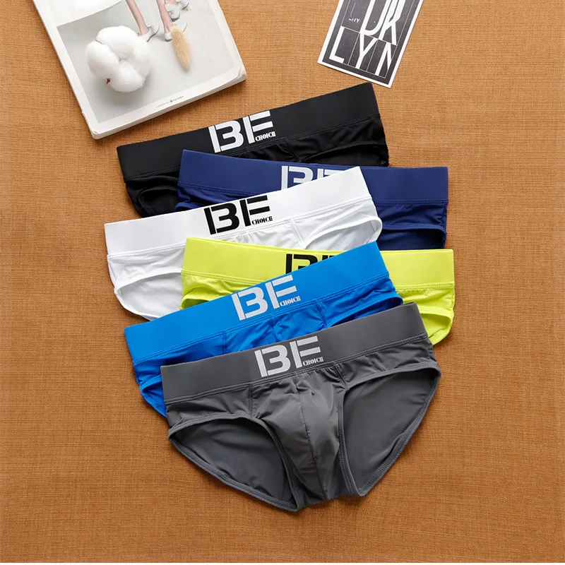 Men's panties low waist sexy trendy letter elastic close-fitting ice silk youth briefs