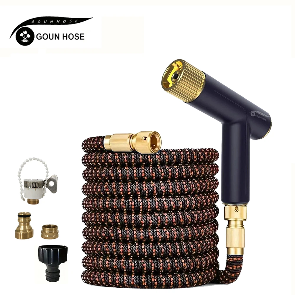 

Garden Hose Flexible And Stretchable Rubber Water Pipe With Adjustable Water Gun, Used For Lawn Irrigation And Car Washing