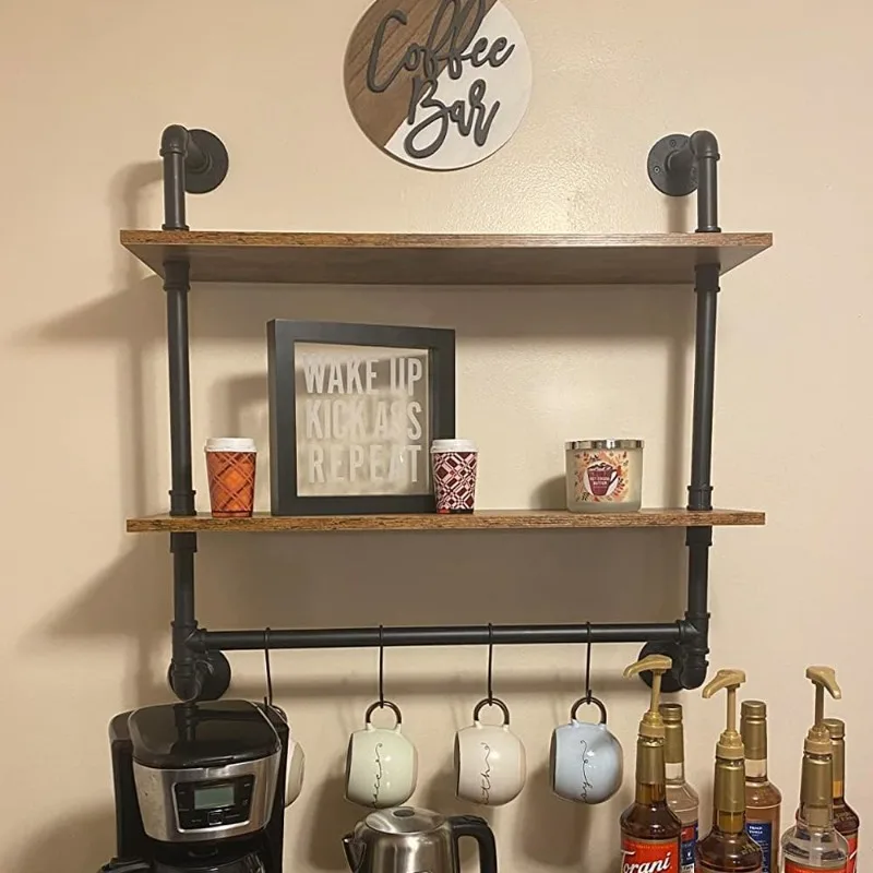 

Industrial Pipe Shelving, Iron Pipe Shelves Bathroom Shelves with Towel bar, Rustic Metal Pipe Floating Shelves