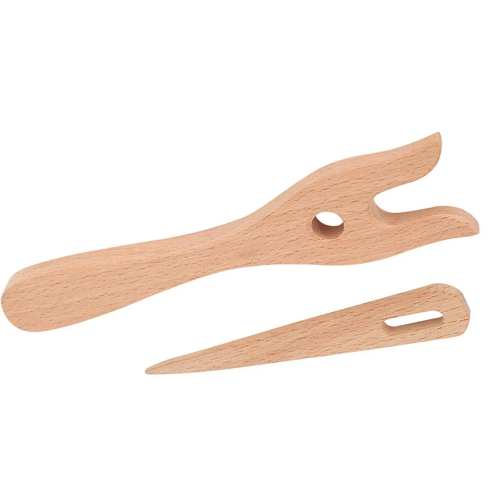 2Pcs Handmade Wooden Lucet Fork Kit Eye Needle Design Fork Type Structure Weaving Needles Kit Braided Craft Tools For Making