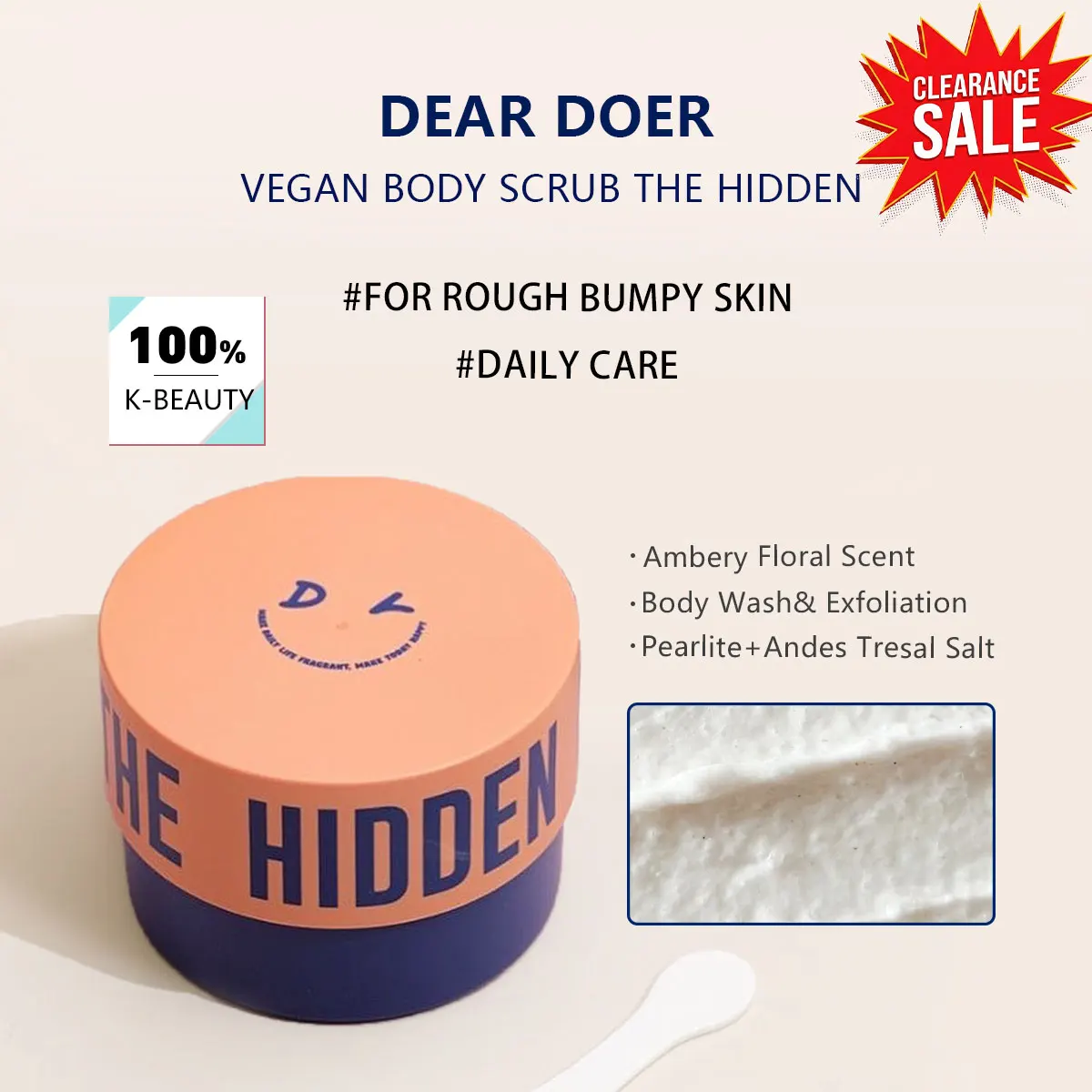 

[ClearanceSale] DearDoer Vegan Body Scrub The Hidden 300ml,Granular Texture,Gentle & Non-Irritating,K-Beauty,Korean Makeup