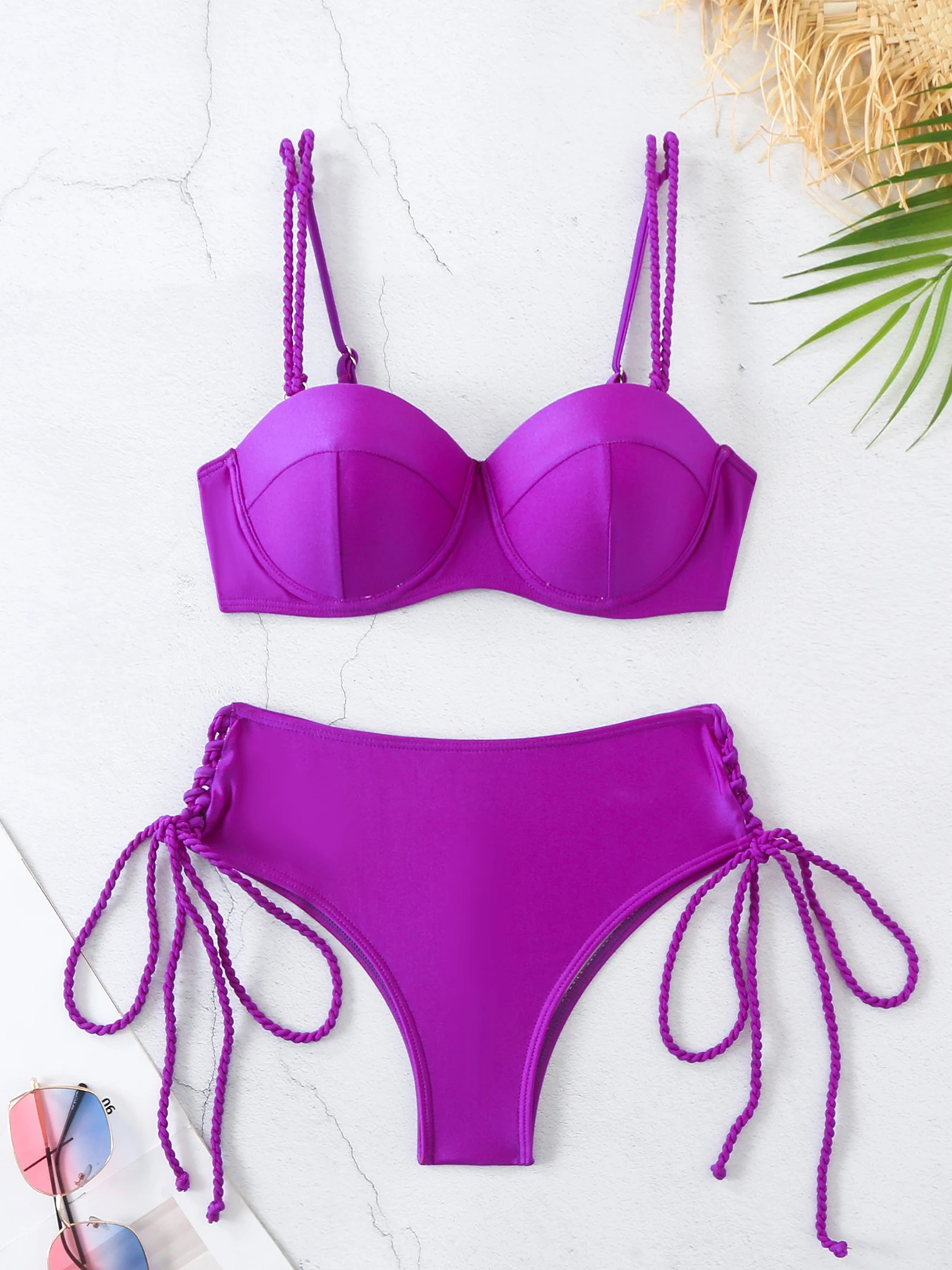 2024 Hot Sale Bikini Set Swimwear For Women Solid Color Micro Bikini Strap Biquini Mujer swimsuit Beachwear Female Bathing Suit