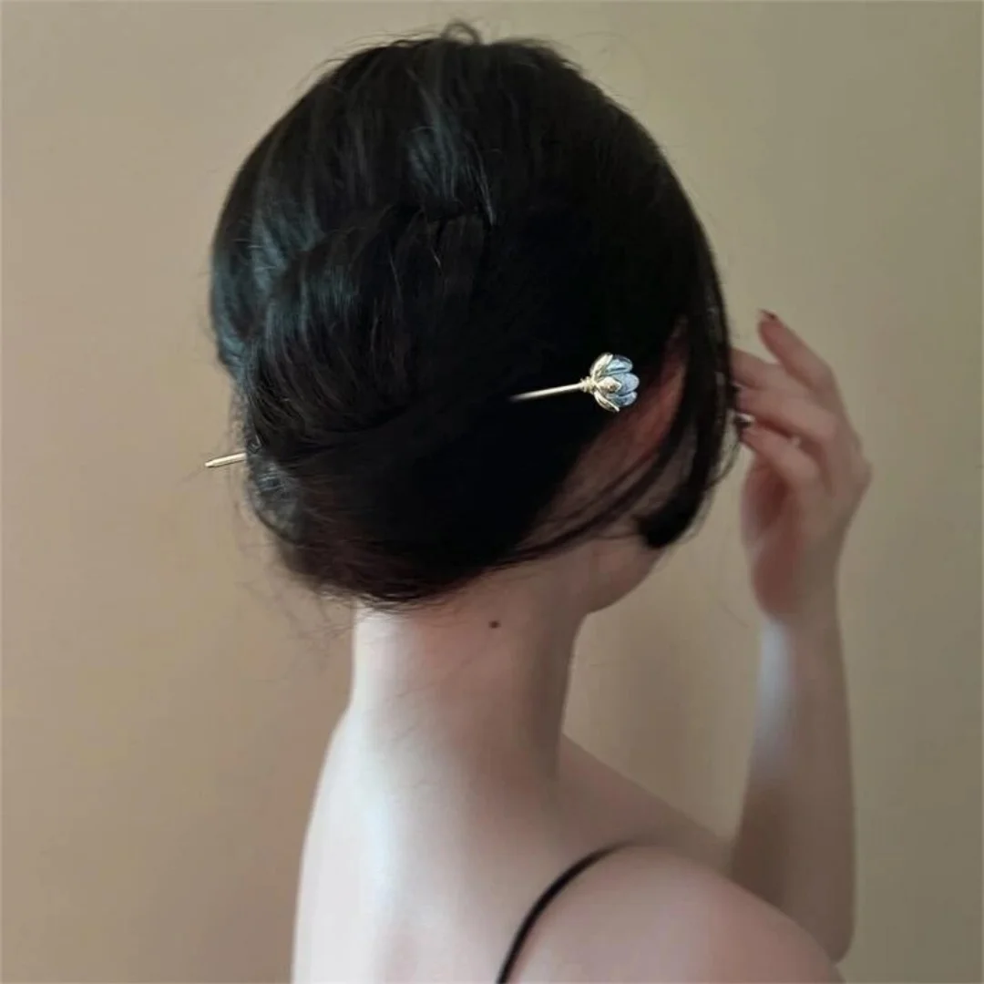 Blue Flower Hairpin, Daily Hair Accessory, Hairpin for the Back of the Head, Simple Hairpin for Cheongsam, Hair Accessory for Women view 2