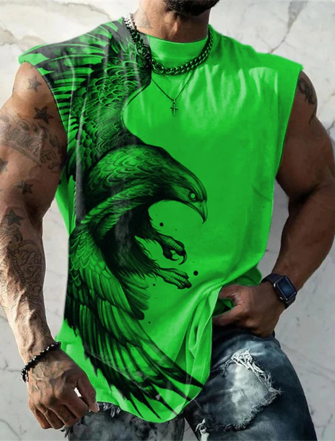 Men's Crew Neck Vest Majestic Eagle 3D Printed Outdoor Street Sleeveless Printed Clothing Sports Casual Plus Men's Sports Vest