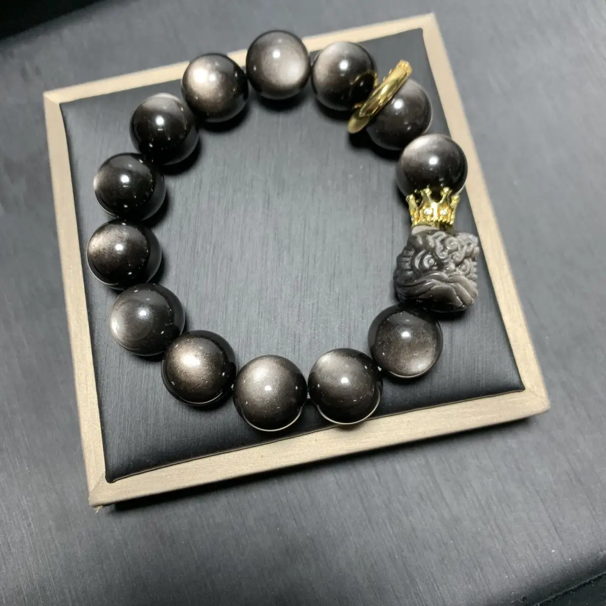 UMQ Super Silver Stone Xingshi Bracelet Obsidian Good-looking Crown Simple Flexible Ring Ornament Couple Gift