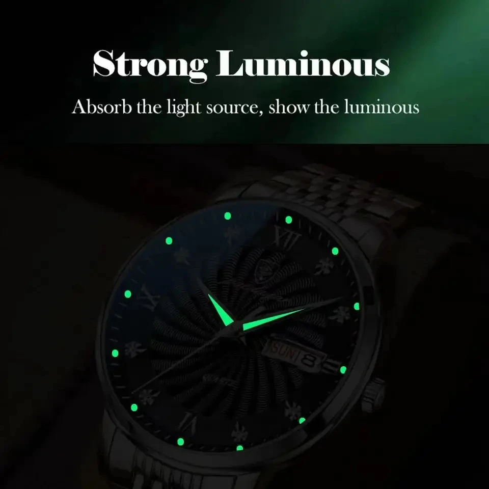 POEDAGAR Luxury Mens Watch Luminous Waterproof Unique Striped Stainless Steel Watch Quartz Men Date Calendar Business Wristwatch