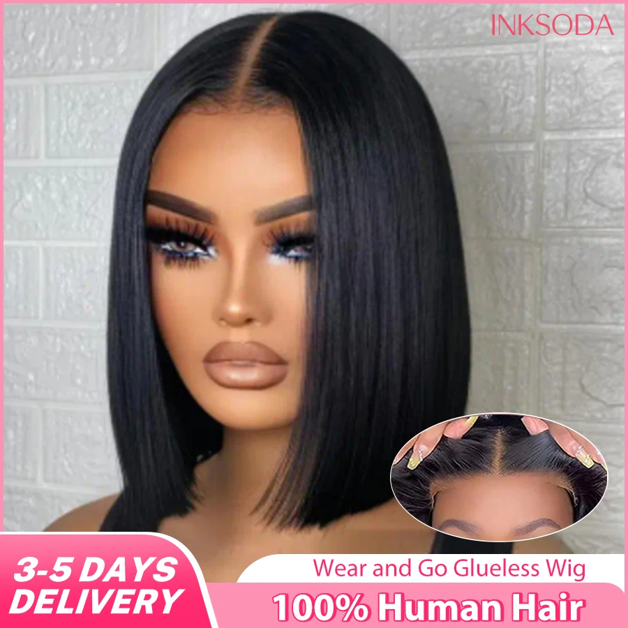 

5x5 Ready to Wear Bone Straight Wear and Go Glueless Wigs Human Hair Lace Front Wigs Black Pre Plucked Pre Cut Closure Wigs
